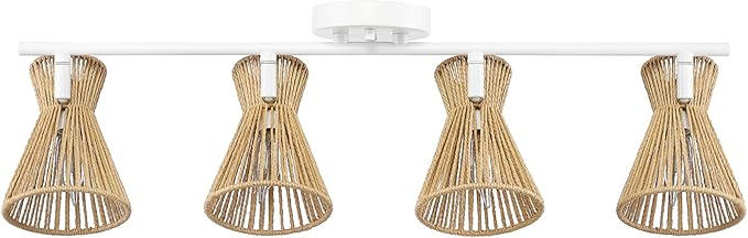 Globe Electric 64000050 28" 4-Light Track Lighting, Matte White, Natural Twine Shades, Ceiling Light, Pivot Shade, Kitchen Lights, 4 Bulb Track-Light