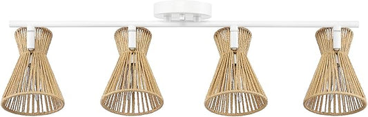 Globe Electric 64000050 28" 4-Light Track Lighting, Matte White, Natural Twine Shades, Ceiling Light, Pivot Shade, Kitchen Lights, 4 Bulb Track-Light