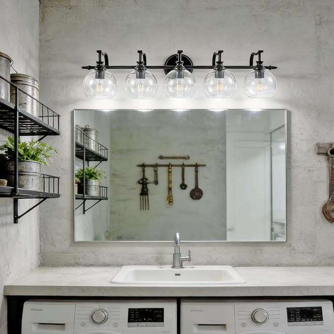 ANDY STAR Black Vanity Light, 5-Light Bathroom Light Fixture, 35" Large Bathroom Lighting Over Mirror, Industrial Wall Sconce, Perfect for Big Bathrooms, Double Vanities, Long-Length Elegant Design