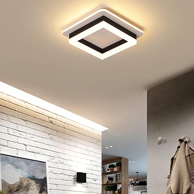 CANEOE Square Modern Led Ceiling Light Fixture, 24W Black Flush Mount Hallway Ceiling Light Small Close to Ceiling Lamp for Living Room Bedroom Kitchen Balcony Cloakroom (Warm White, 3000K)