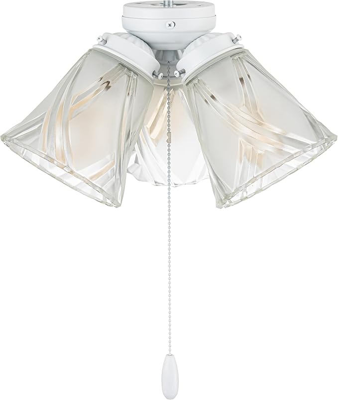 Aspen Creative 22013-3, Three-Light Ceiling Fan Light Kit with Pull Chain, Matte White Finish with Frosted and Clear Glass Shades, 14" Diameter x 7-3/8" Height