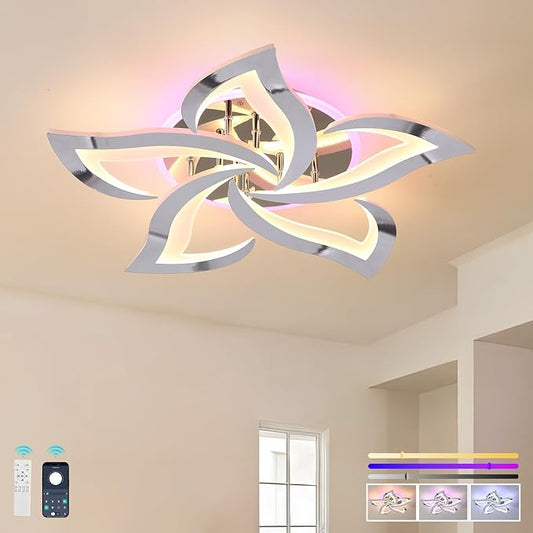 Modern Ceiling Light,50W Flush Mount Ceiling Lights,Dimmable Ceiling Lamp with Remote,Acrylic Ceiling Lamps Fixture for Living Room Dining Room Bedroom,Kitchen,3000-6000K,Chrome