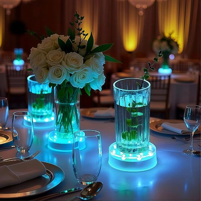 Simplelight 4 Inch Multicolor LED Light Base- Perfect for Glass Art, Ideal Led Display for Vases, Centerpieces-AA Batteries Included (4inch LED Vase Base Light, Color Changing), Set of 4
