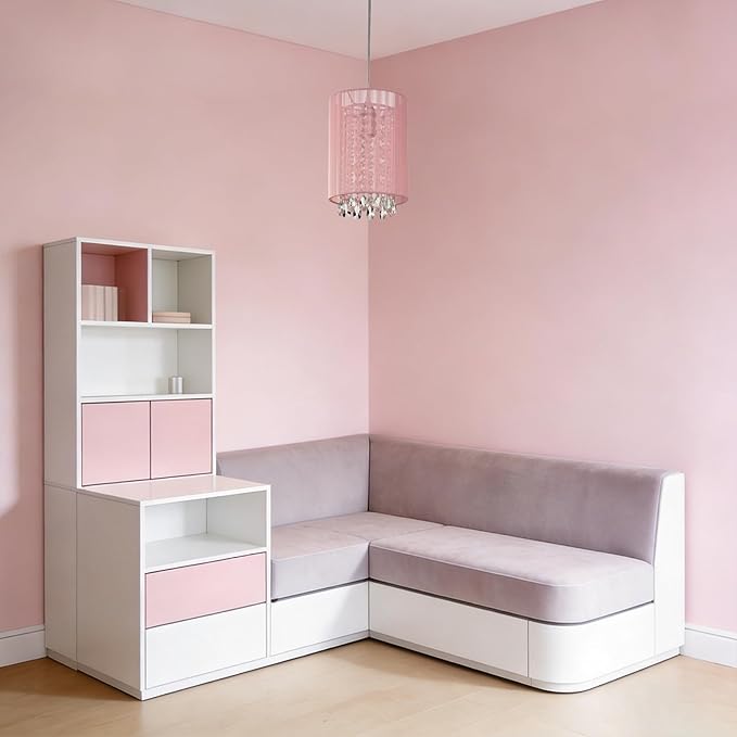 LaLuLa Hanging Lamp Plug in,Pink Cotton Hanging Lights with Plug in Cord, Crystals Pendant Light,1-Light Hanging Lamps for Living Room Plug in,Bedrooms, Girls Room,Vanity,Playhouse,Closet