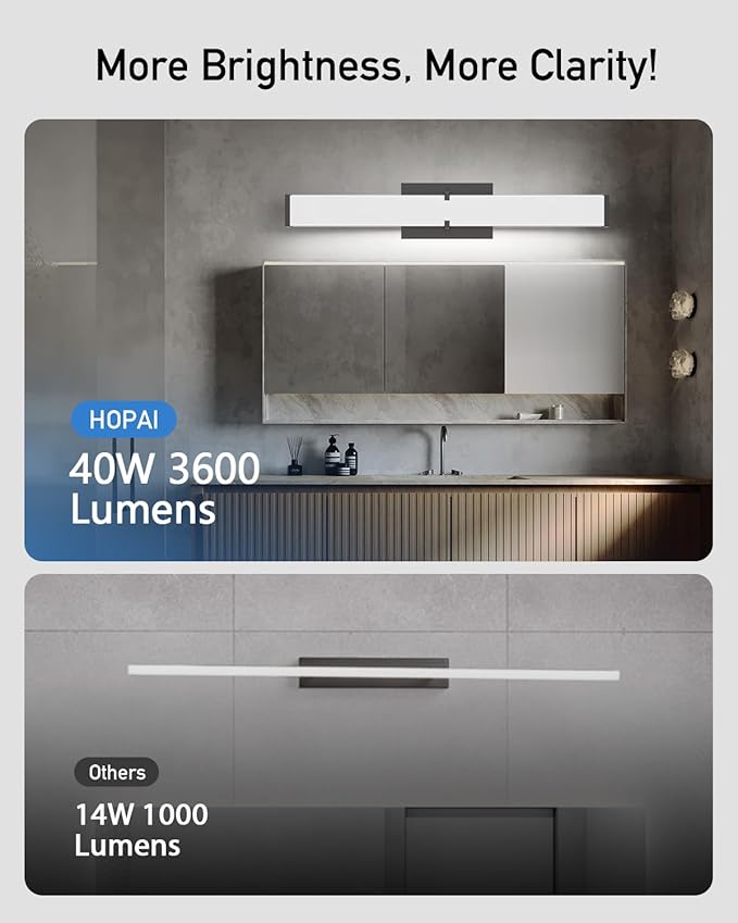 Modern LED Light Fixtures 40 Inch, 40W 3600 Lumen Dimmable Vanity Light, 5CCT Lights for Bathroom, Black, ETL Certified