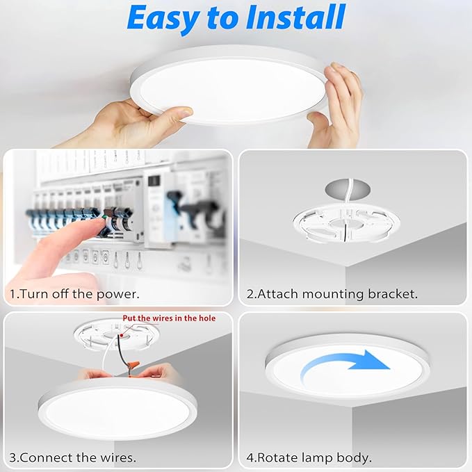 Peasur 19Inch LED Ceiling Light Flush Mount, 5CCT 3000K-6500K Adjustable Ceiling Light Fixture, 3600LM 36W Bright White Flat Lighting Fixture for Hallway Kitchen Bathroom Bedroom, 2Pack