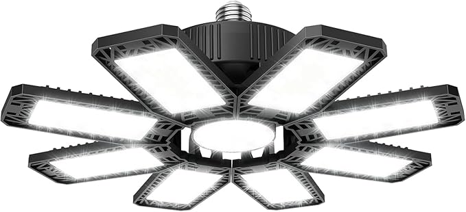 ISKYDRAW LED Garage Light 240W, 24000LM Garage Lights Ceiling LED with 8+1 Deformable Panels, 6500K Daylight Garage Ceiling Lights, Bay Lighting for Workshop Workbench Basement Attic