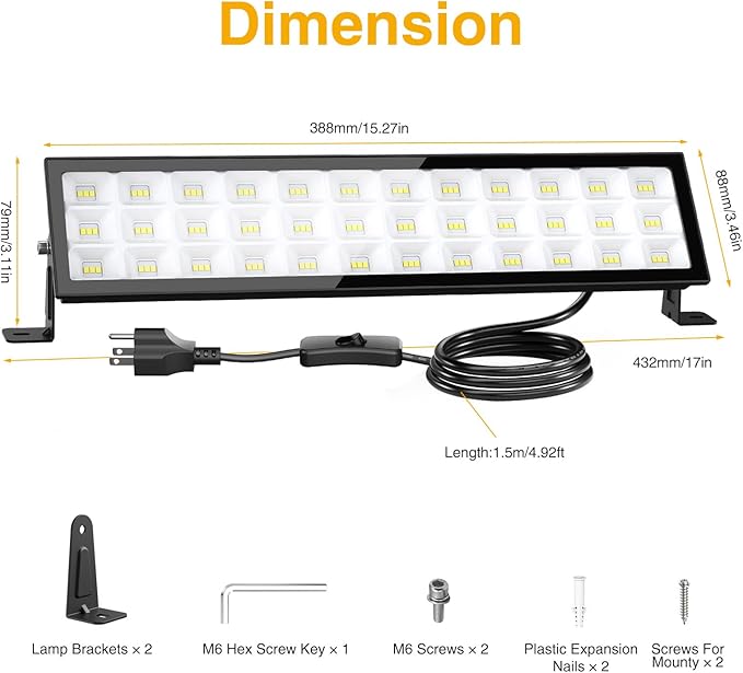 Onforu LED Shop Lights,100W 14000lm Ultra Bright LED Work Lights with Plug,6500K Daylight White Garage Light,IP66 Waterproof Lighting for Garage Warehouses Workshop(2 Pack)