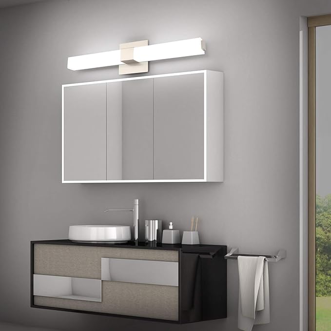 ZUZITO LED Vanity Light 24.2" Frosted White Acrylic Brushed Nickel for Bathroom Vanity Lighting Fixtures Cool White 6000K