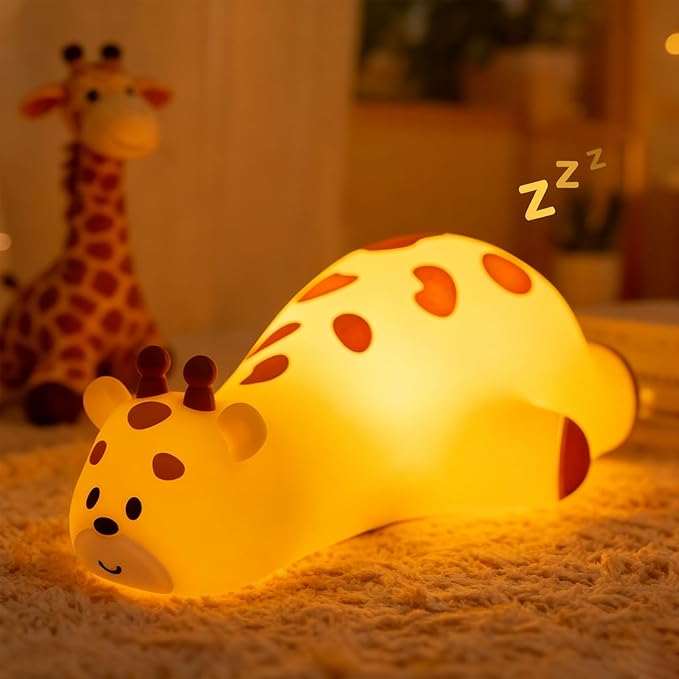 Kawaii Giraffe Lamp Silicone Night Light, Tap Control Squishy Baby Lights for Nursery, 3 Levels Dimmable Rechargeable LED Bedside Lamp with Timer, Giraffe Gifts for Toddler, Bedroom, Toy