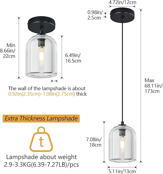 Modern Black Pendant Lights Kitchen Island Ceiling Chandelier Indoor Crystal Hanging Light Fixtures for Dining Room Kitchen Living Room Bedroom（2Pack）