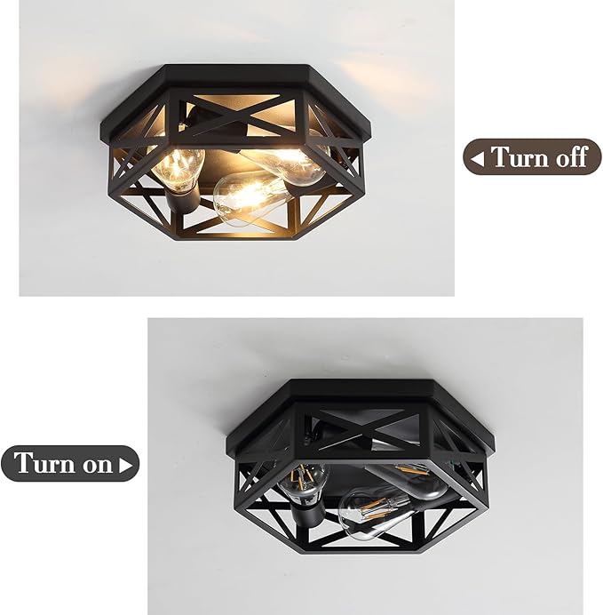 2 Pack Industrial 3-Light Semi Flush Mount Ceiling Light Fixture,Farmhouse Black Sputnik Ceiling Lighting, Modern Chandelier E26 Base Pendant Lamps