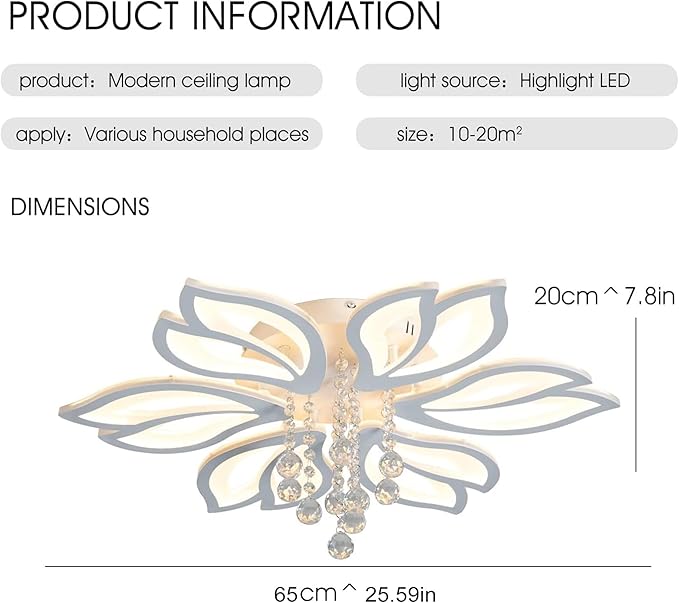 Garwarm Modern Ceiling Light,27.1" LED Dimmable Chandelier Light Fixture,56W Flower Flush Mount Ceiling Lamp for Dining Room Living Room Bedroom Kitchen Office Entryway Hallway Lighting Fixture,White