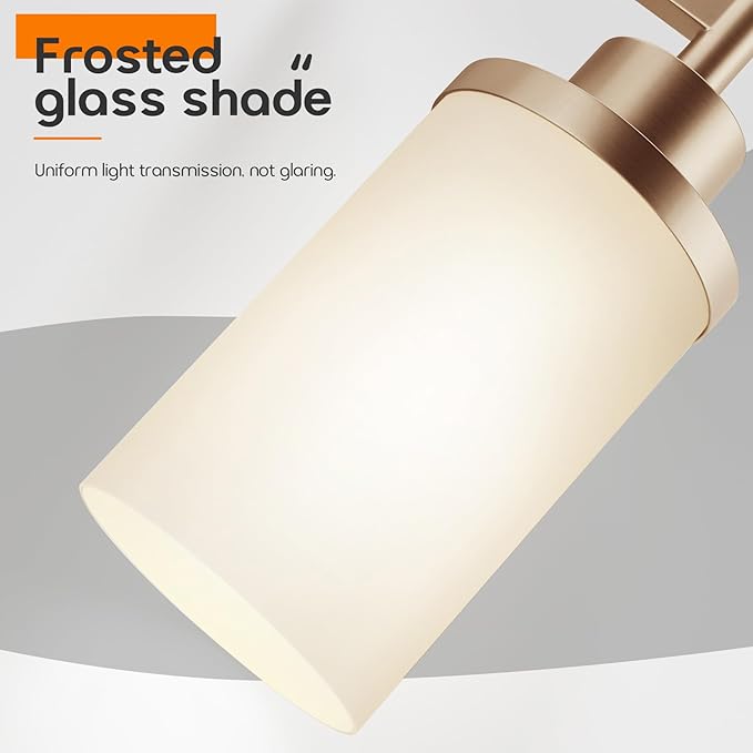 Vanity Lighting Fixtures with White Frosted Glass Champagne Bronze Wall Lamp Over Bathroom Mirror for Bedroom, Living Room, Washroom Porch T001CPG-L1