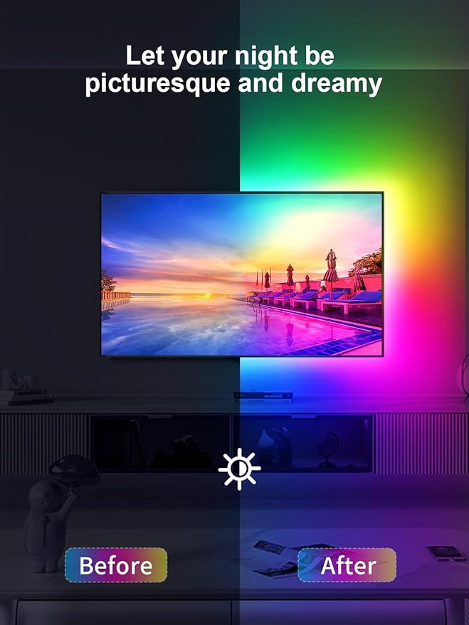 Tyute TV Led Lights, 16.4ft TV Lights Strip for 45-75 Inch with Remote, Music Sync Bluetooth APP Control TV Lights Behind USB Powered for Bedroom