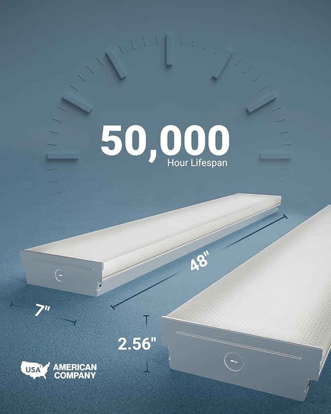 Sunco Linkable LED Shop Lights 4 Pack - 7 Inch Wraparound Garage Ceiling Light, 6500 Lumens, Commercial Industrial Warehouse, 3CCT Selectable (4000K/5000K/6000K), 12.5W/25W/50W, AC120-277V, ETL