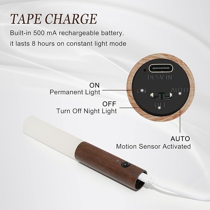 Motion Sensor Night Light, Motion Activated Night Light,Wall Lights Battery Operated,Rechargeable Wall Lights,Suitable for Kids Bathroom，Corridors, Closet ，Stairs, Bedrooms (Walnut Wood 1PC)