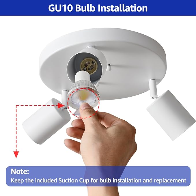 EGM 3 Light Track Lighting, White Round Track Lighting Fixtures, GU10 Flush Mount Directional Ceiling Light for Kitchen, Bedroom, Office, Picture Wall