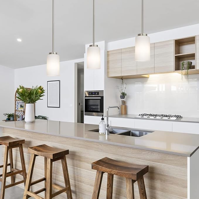 TODOLUZ 1-Light Farmhouse Chandelier Pendant Light Fixtures with Opal White Shades, Hanging Ceiling Pendant Lighting Brushed Nickel for Kitchen Dining Room Study