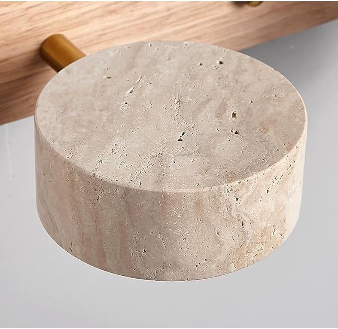 LED Bathroom Vanity Light, Travertine Stone Light Fixture, 360° Rotatable Stone Lampshades, Modern Rustic Wall Lamp for Bedroom, Living Room, Hallway (Natural Wood-4 Heads)