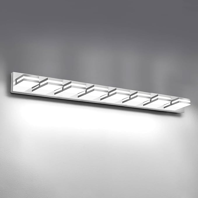 IZORRO LED Modern Bathroom Lights Fixtures(8-Light,Dimmable,360°Rotate),Chrome Acrylic Wall Lighting,Vanity Lights for Bathroom Over Mirror - 6000k 48In （No Assembly Required）