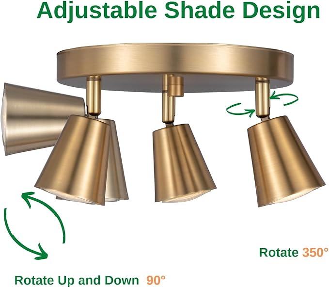 3 Light Track Lighting Kit, Matt Brass Finish Canopy with Moden Flush Mount Ceiling Spotlight for Kitchen,Dining,Living Room,Home Improvement