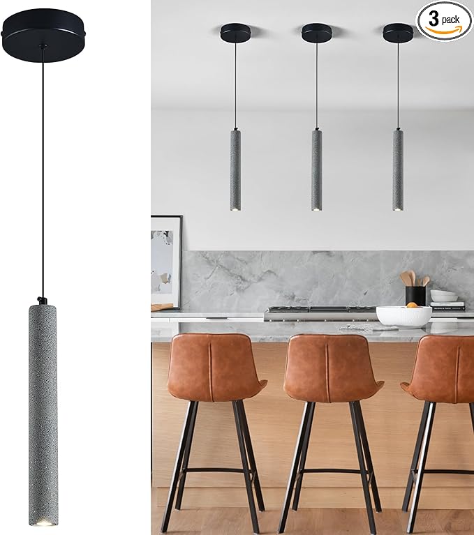 Concrete ﻿Linear Black Pendant Light,Modern Industrial Hanging Cement Pendant Lighting Fixture for Kitchen Island Dinning Room Bedroom Bedside Table Pendant Lights(3-Pack)
