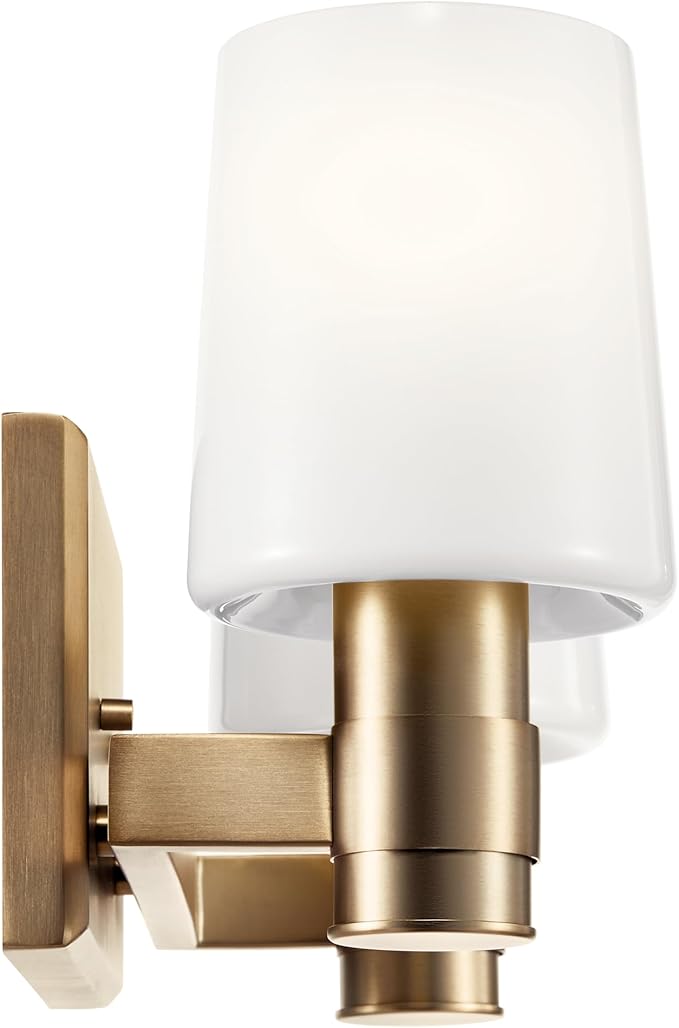 Kichler Adani 2-Light Bathroom Vanity Light Fixture with Opal Glass in Champagne Bronze, Modern Wall Mount for Powder Room or Bathroom (8.25" x 14.5"), 55175CPZ