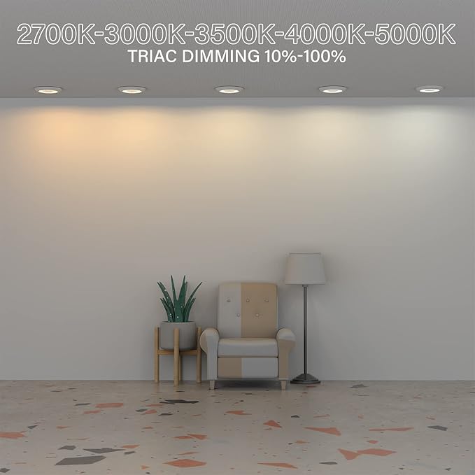 ZAGO 5CCT Switchable 6 Inch LED Disk Light: Surface Mount Low Profile Recessed Retrofit Ceiling Fixture for J Box, 4 Packs, Dimmable, 120V, 15W, 920LM, CRI>80, ETL, Wet Location