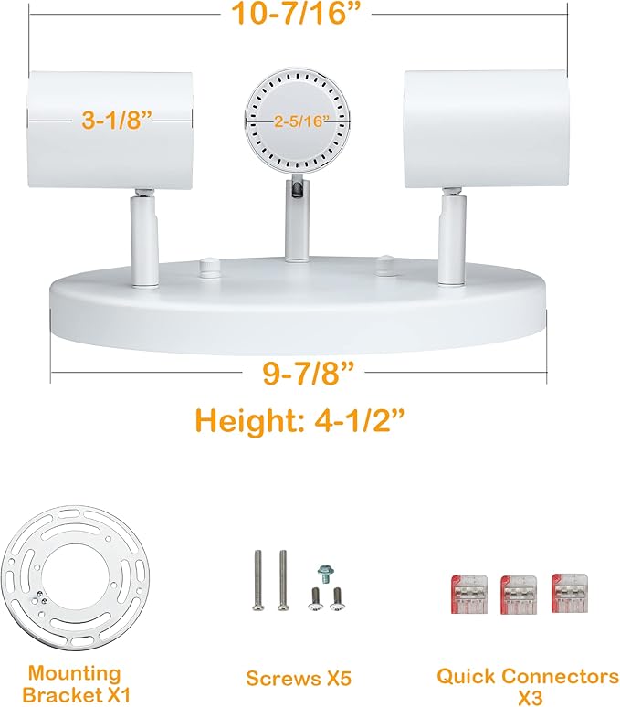 CLOUDY BAY 5CCT 3 Light Directional Ceiling Spotlight,Dimmable LED Track Light Heads,CRI90+,2100Lm for Hallway Kitchen Art,White