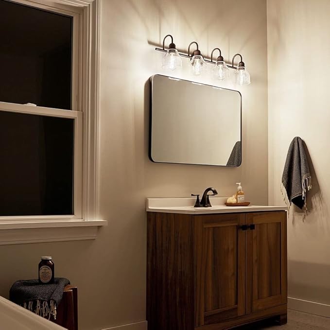 Kichler Avery 33.25" 4 Light Vanity Light with Clear Seeded Glass Olde Bronze®