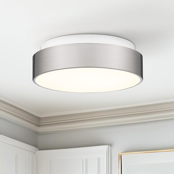 AUTELO 12" Flush Mount Ceiling Light Fixture, Frosted Glass Shade 2-Light Close to Ceiling Light Fixture in Brushed Nickel Finish, for Living Room Hallway Bedroom C3312 ST