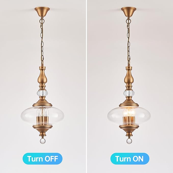 Vintage Kitchen Island Pendant Light Antique Brushed Brass Glass Pendant Light W 11.8 in. H 23.6 in. Chandelier for Living Room Dining Room Bedroom