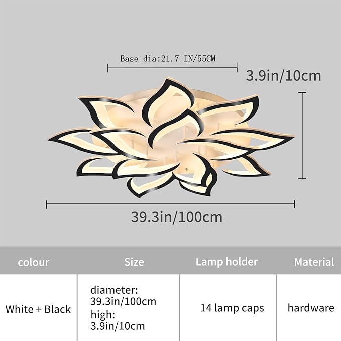 Garwarm Modern Ceiling Lights,Dimmable LED Flush Mount Ceiling Lamp with Remote Control,Black Acrylic Leaf Ceiling Light Fixture for Living Room Dining Room Bedroom 98W