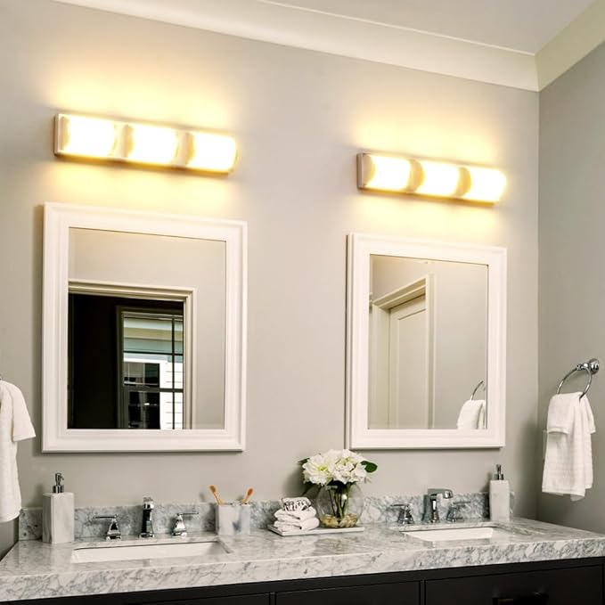 Sytmhoe Bathroom Vanity Light Over Mirror 24 Inch, Brushed Nickel Wall Mirror Light Fixture with Clear Glass Shades, LED Vanity Lighting for Bathroom, Bedroom, Makeup Room (3000K Warm White)