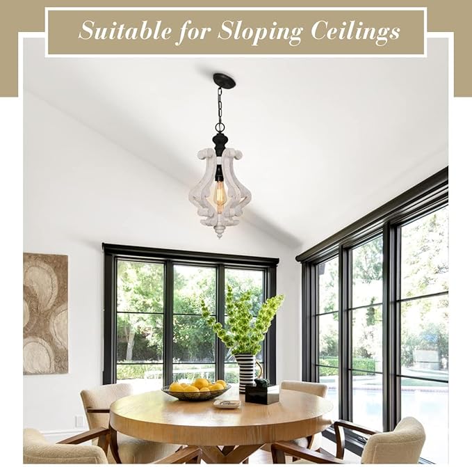 12.4" French Country Wood Pendant Light Mini Modern Vintage Farmhouse Distressed Wooden Pendant Light Modern Rustic Pendant Light for Kitchen Island, Dining Room, Bedroom, Hallway, Entryway