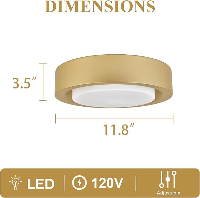 COTULIN 13-Inch Modern Gold Flush Mount Ceiling Light Fixture with White Glass Shade - Ideal for Bedroom, Hallway, Entryway, Living Room, Stairwell, and Kitchen