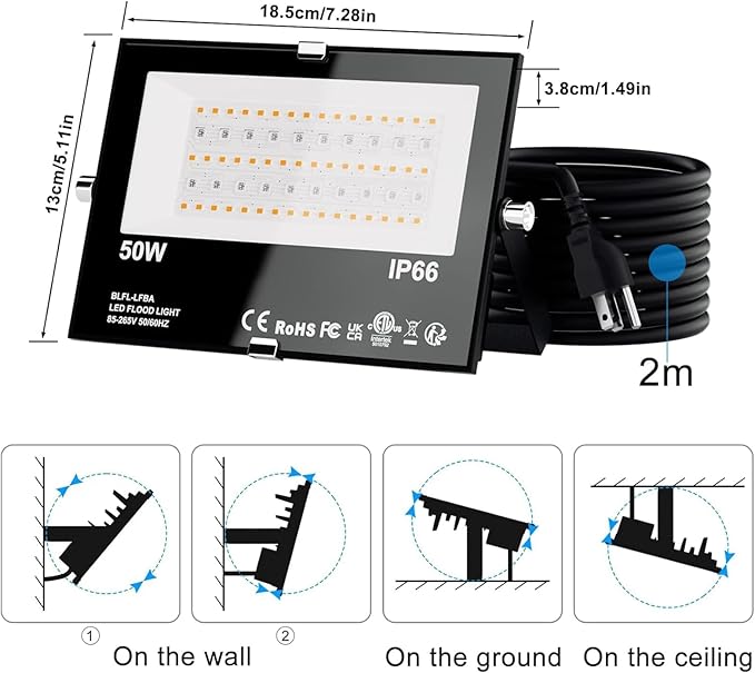 LED Flood Lights RGB Color Changing 500W Equivalent, Outdoor RGBW Bluetooth Smart Floodlights APP Control, IP66 Waterproof, Timing, 2700K&16 Million Colors 23 Modes for Stage Landscape Lighting 2 Pack