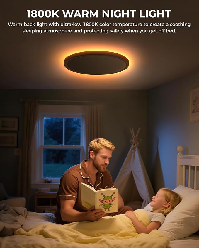 Dimmable Flush Mount LED Ceiling Light Fixture with Night Light, 12 Inch 24W Super Slim Ceiling Lamp with Remote, 2400LM Super Bright, 2700K-6500K CCT Selectable, for Bedroom Living Room Kitchen