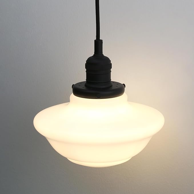Pathson Modern Pendant Light with Milk White Glass, Vintage Ceiling Pendant Lighting Adjustable Textile Cord, Frosted Ceiling Fixture Lamp for Living Room Bedroom Kitchen Dining Room