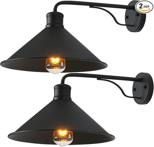 12in Matte Black Outdoor Wall Lights, Modern Farmhouse Porch Wall Light Fixtures Wall Mount, Exterior E26 Barn Lights for Garage Frontdoor Entryway Bathroom Doorway, 2-Pack