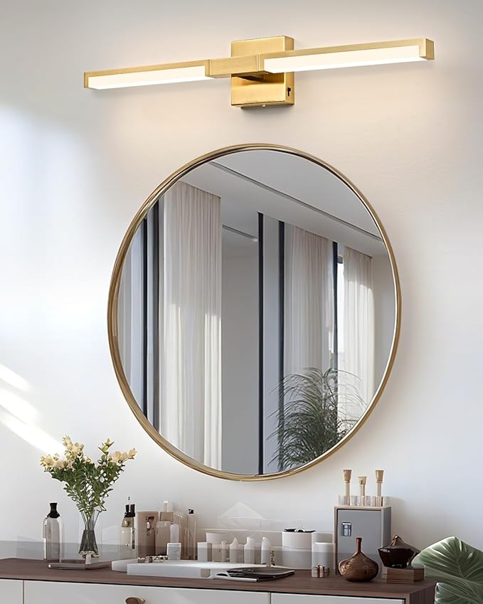 OKELI 24 Inch Bathroom Vanity Light Fixtures, Gold Modern Light Fixtures Over Mirror, 12W 5CCT Dimmable Wall Light