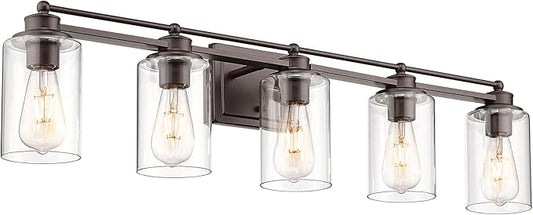 Bathroom Light Fixtures, HWH 5-Light Vanity Lights Over Mirror, 37-inch Farmhouse Wall Light, Oil-Rubbed Bronze Finish, 5HLT63B-5W ORB