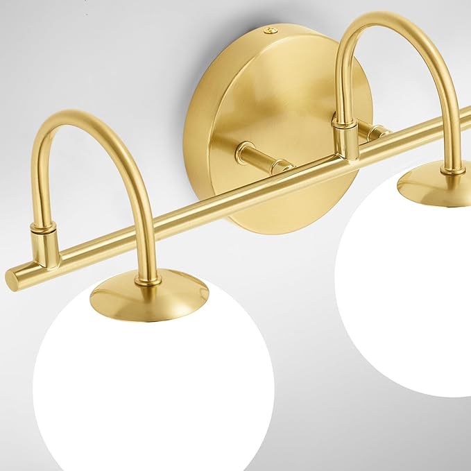 Gold Light Fixtures, 3-Light Over Mirror, Mid Century Modern Bathroom Vanity Lights Wall Sconces With Globe Frosted Milk Glass