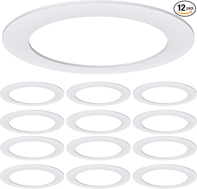 Sunco 12 Pack Goof Rings for 6 Inch Recessed Lights, Flush Mount White Can Light Trim Ring Cover, Outer Diameter 8.6 Inch, Inner Diameter 6.2 Inch, Paintable Surface, Matte Finish.
