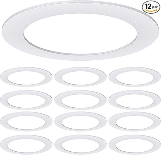 Sunco 12 Pack Goof Rings for 6 Inch Recessed Lights, Flush Mount White Can Light Trim Ring Cover, Outer Diameter 8.6 Inch, Inner Diameter 6.2 Inch, Paintable Surface, Matte Finish.