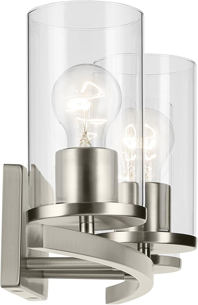 Kichler Crosby 23" 3-Light Bathroom Vanity Light Fixture with Clear Glass in Brushed Nickel for Powder Room and Mirror Lighting, Modern Wall Light (23" x 8.75"), 45497NICLR