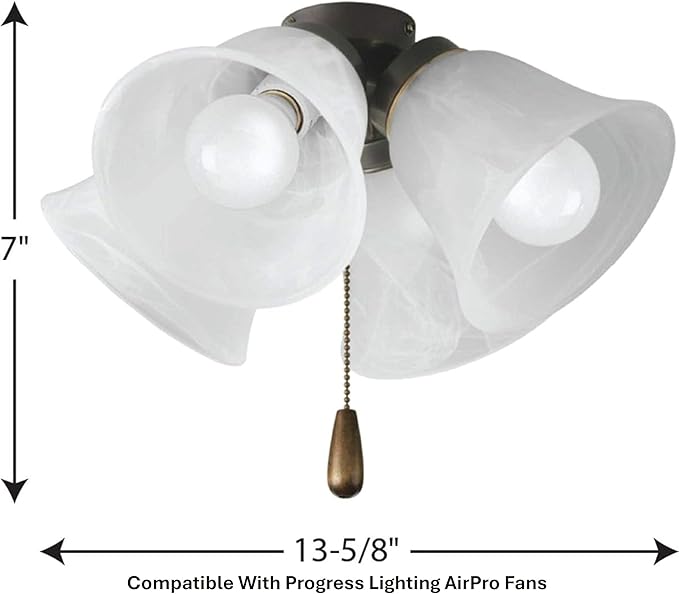Progress Lighting 4-Light Universal Ceiling Fan Light Kit for AirPro Collection Ceiling Fans, New Traditional and Rustic Style, Includes 4 LED Light Bulbs, Brushed Nickel