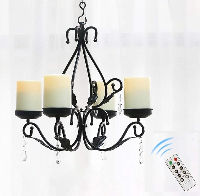 Flameless Candles Chandelier 4-Light Waterproof Crystal Metal Wall Sconces Modern Farmhouse Table Lamp with Remote Control and Timer for Indoor or outdoor Gazebo Patio Bedroom Hallway Bar Kitchen