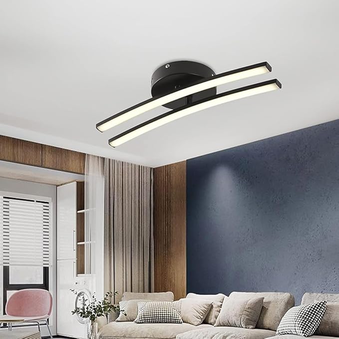 Modern Black and White Ceiling Light Fixture, Warm White LED Close to Ceiling Lamp for Bedroom and Living Room, Minimalist Hanging Lamp for Hallway and Corridor Lighting